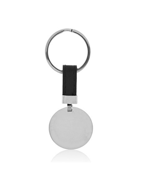 Llavero Personalizado Redondo de Acero y Cuero 30mm.