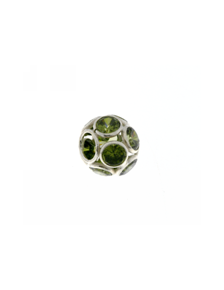 Abalorio Bola Circonitas Verdes y Plata 10mm.